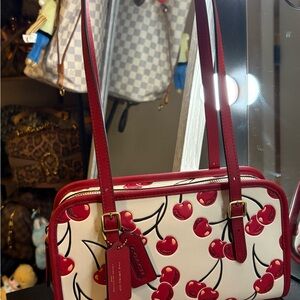 Coach Cherry Pattern Shoulder Bag - Red and Cream
